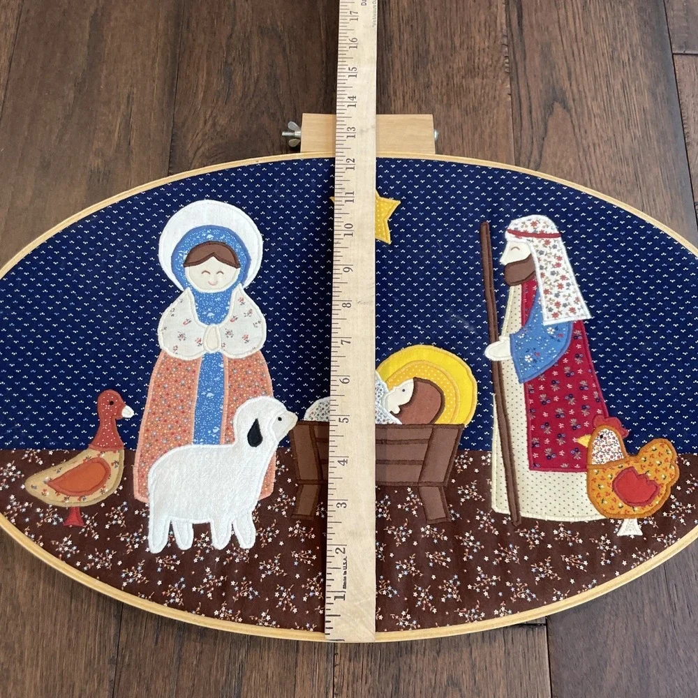 Vintage 80's Nativity Christmas Applique Quilted Wall Hanging Handmade